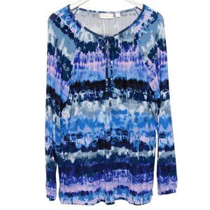 BELLE Kim Gravel Peasant Top Medium Womens Stretch Blue Tie Dye Womens
